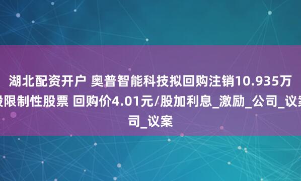 湖北配资开户 奥普智能科技拟回购注销10.935万股限制性股票 回购价4.01元/股加利息_激励_公司_议案